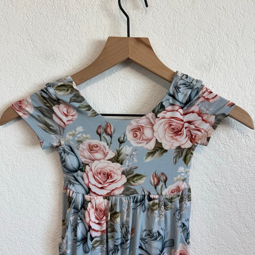 NEW NWT Posh Peanut Floral Scoop Neck Short Sleeve Wide Leg Jumpsuit Blue 3T-4T - Picture 3 of 9